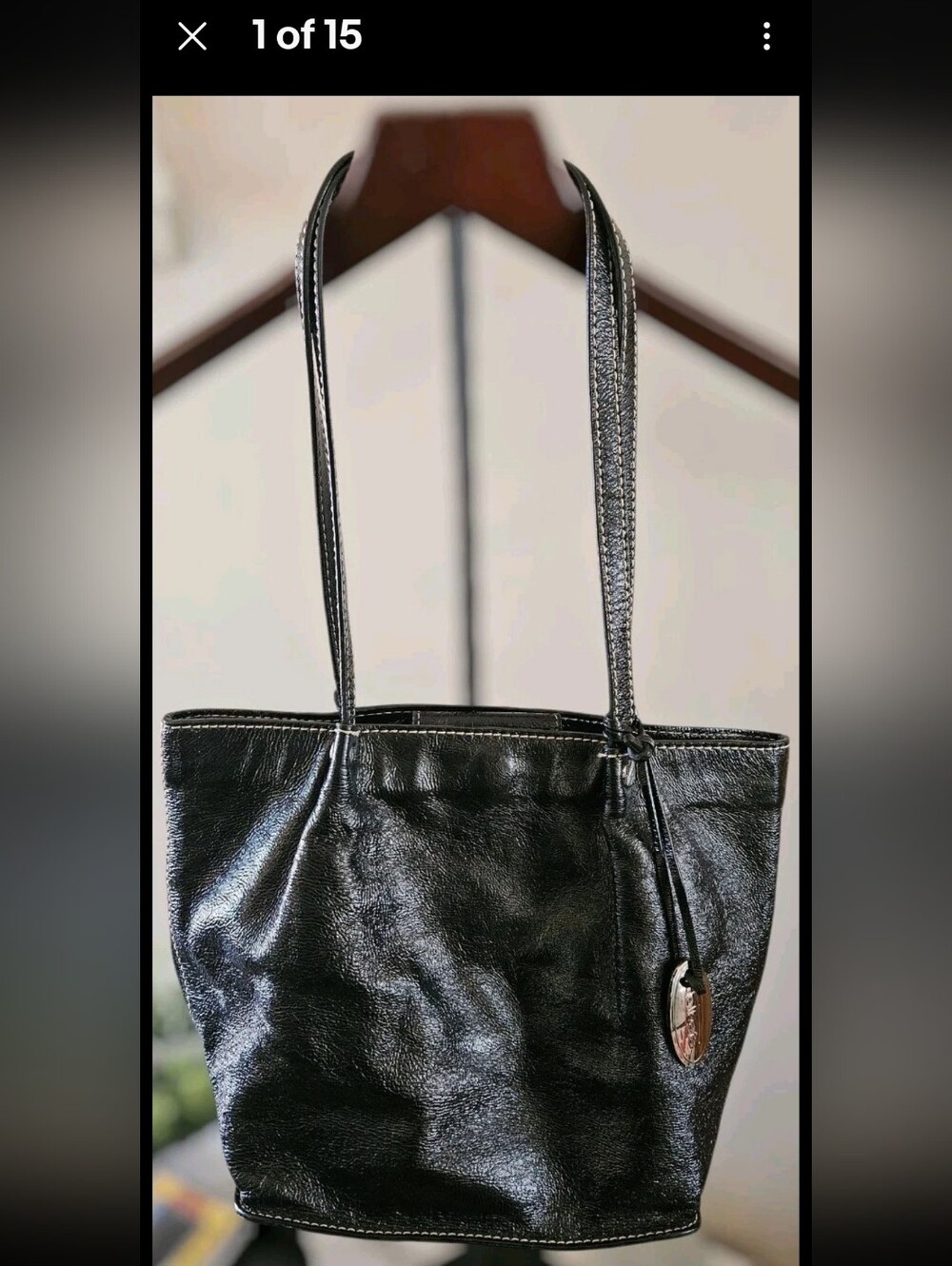 Talbots Pebbled Leather Tote Bag Handbag Contrast Stitching Classic  Black